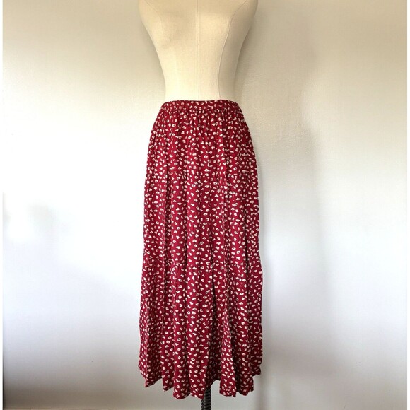 Vintage Ditzy Floral Tiered Peasant Maxi Skirt Prairie Country Cottage Boho Lg - Picture 2 of 15